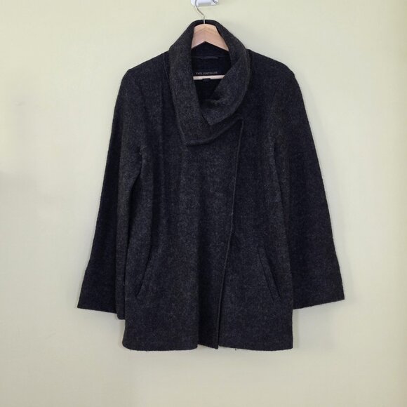 Paul Costelloe Cardigan Womens 10 Grey Assymetric Shawl Collar LS Pockets Wool - Picture 1 of 16